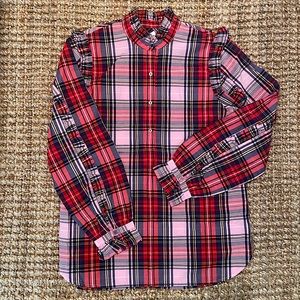 J. Crew Classic-Fit Ruffle Popover in Pink Stewart Tartan, NWT